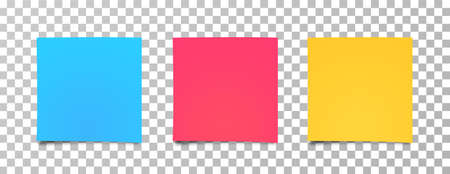 Set of multi-colored stickers. Realistic sticky notes paper, ready for your message. Vector different colored sheets of note papers.のイラスト素材