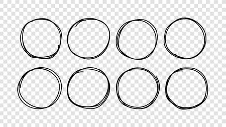 Hand drawn circles sketch frame set. Vector round scribble line circles.のイラスト素材