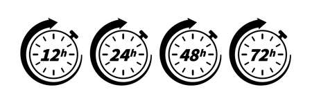 12, 24, 48 and 72 hours clock arrow icon isolated on white background. Vector concept element for web and print design. Work time effect or delivery service time.のイラスト素材
