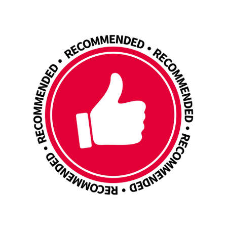 Badge Recommended with thumb up. Flat vector illustration.のイラスト素材