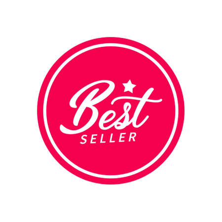 Best Seller hand drawn lettering on red circle. Ready text for business, promotion and advertising. Vector flat style. Best seller handwritten inscription.のイラスト素材