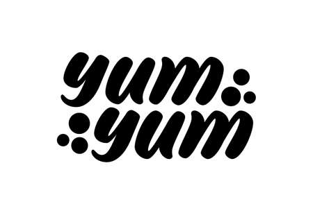 Yum Yum text. Cartoon hand drawn lettering style. Graphic doodle text for print design. Yummy calligraphy inscription.のイラスト素材