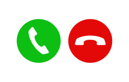 Buttons design for answering and rejecting phone call. Green and red phone icon button for ui and app.のイラスト素材