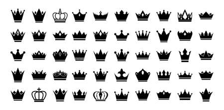 Big set of vector crowns icon. Design elements for use in logos, emblems, badges. King and Queen crowns collection.のイラスト素材