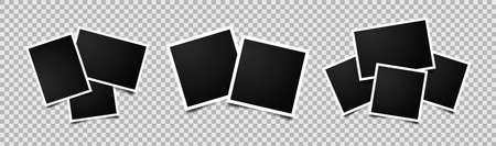 Set of empty photo frames compositions. Realistic vector mockups. Retro photo frames with shadow isolated on transparent background.のイラスト素材