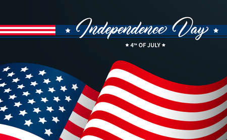 United States Independence Day greeting card design. Modern calligraphic text. USA Independence Day 4th of July hand drawn lettering on background with flag.のイラスト素材