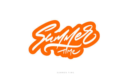 Summer time hand lettering. Modern calligraphy for tee slogan design. Trendy bright text to print on a T-shirt. Summertime vector lettering.のイラスト素材