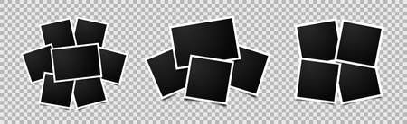 Set of empty photo frames compositions. Realistic vector mockups. Retro photo frames with shadow isolated on transparent background.のイラスト素材