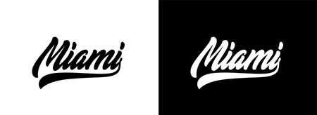 Miami hand lettering design. Vector handwritten text for design t-shirt, hoodie, baseball cap. Miami text slogan for streetwear clothes.のイラスト素材
