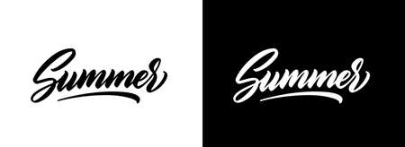 Summer vector hand lettering isolated on white and black background. Modern calligraphic handwritten text.のイラスト素材