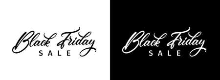 Black Friday Sale text for use in your creative design. Modern calligraphy. Vector hand lettering. Black Friday handwritten text isolated on black and white background.のイラスト素材