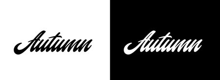 Autumn handwritten text. Vector calligraphy for printing on clothes. Autumn hand lettering. Isolated vector word on black and white background.のイラスト素材