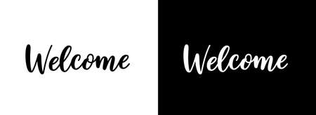 The word Welcome in hand lettering style. Modern handwritten calligraphic text. Vector typography design.のイラスト素材