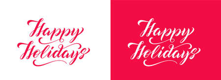 Happy Holidays text. Handwritten calligraphy for greeting card, banner, ad.のイラスト素材