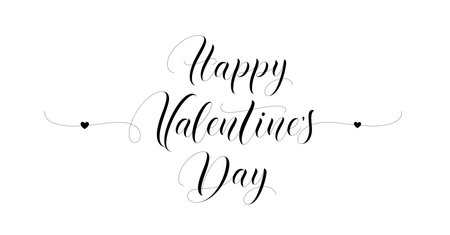Happy Valentines Day hand drawn lettering. Ready festive elegant calligraphic text. Valentine Day text isolated on white background.のイラスト素材