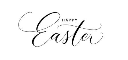 Happy Easter hand drawn lettering. Modern brush calligraphy. Text design for holiday greeting card, banner and invitation.のイラスト素材