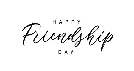 Happy Friendship day hand drawn lettering. Trendy vector typographic design. Modern calligraphy for greeting card, banner, invitation card, poster.のイラスト素材
