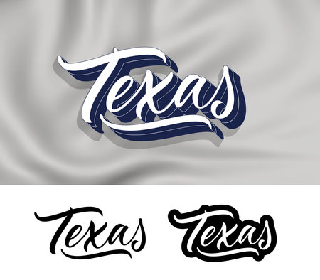 Texas, hand lettering design for printing on clothes. Calligraphic text for t-shirt. Modern typography design. Vector lettering isolated on white background.のイラスト素材