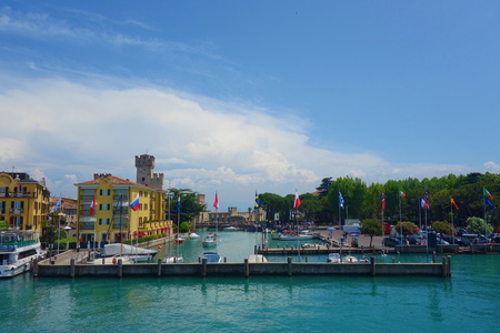 Panorama of historical town of Sirmione located in Lake Garda, Northern Italy, Europeの写真素材