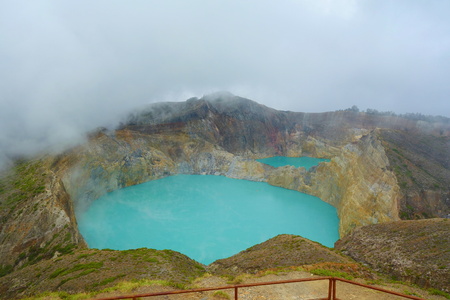 Gorgeous Beautiful Morning View of Kelimutu Crater Lake, Moni, Flores, Indonesia, Nusa Tenggara...