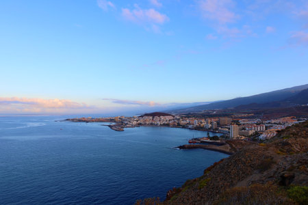 View of Los Cristianos in Tenerife from Guaza national park, Canary Islandsの写真素材
