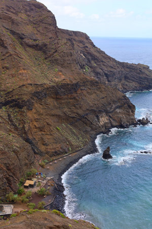 Coastal hiking trail view starting in La Caleta beach and finishing in San Lorenzo in Hermigua, La Gomera, Canary islandsの写真素材