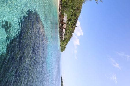 View of typical bamboo houses in West Papua, Raja Ampat archipelago, Last paradise on earth