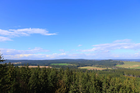 Pasecka Skala (Pasecka Rock) viewpoint located in Zdarske Vrchy, Bohemian-Moravian Highlands, Czech Republic, Europeの写真素材