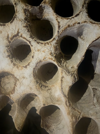 Hidden cave in Wadi Bani Khalid oasis in the desert in Sultanate of Oman, Middle Eastの写真素材