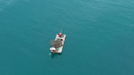Aerial View of traditional fisherman on Koh Rong Sanloem, Cambodiaの写真素材