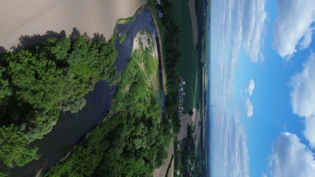 Aerial view of river meanders in a natural protected landscape near Bohumin Czech Republic also...