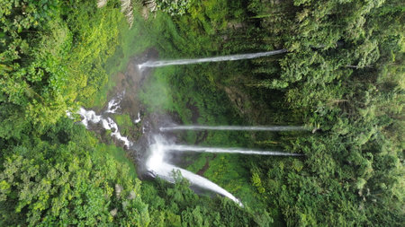Majestic Tapahan Telu Waterfall in Tomohon, Northern Sulawesi, Indonesia, Manado province