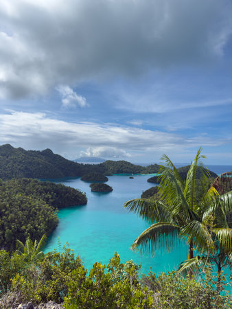 Remote lagoon at Wayag island consisting of limestone islands, Raja Ampat, West Papua, Indonesia,...