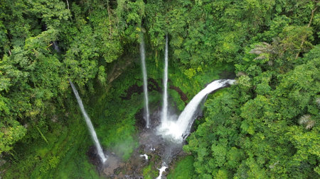 Majestic Tapahan Telu Waterfall in Tomohon, Northern Sulawesi, Indonesia, Manado provinceの写真素材