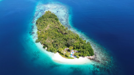 View of Manyaifun island in Raja Ampat, West Papua, Indonesia, part of the Raja Ampat Marine Protected Areaの写真素材