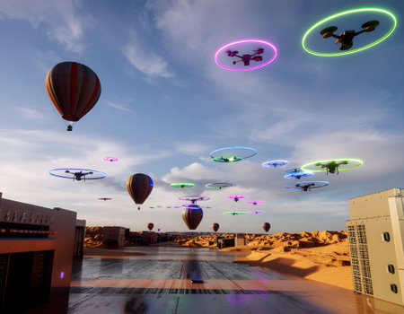 Futuristic Drone Symphony A Cityscape Ballet of Technology and Flightの素材