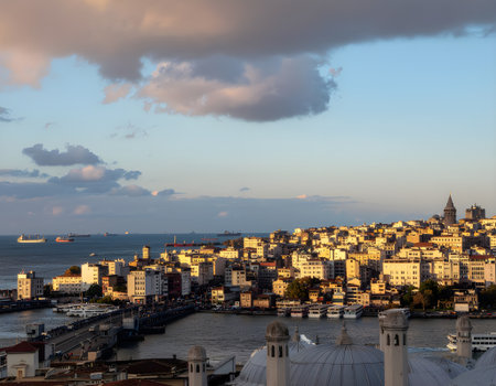 Cityscape at Sunset A Panoramic View of the Golden Hornの素材