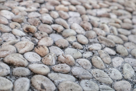 A close-up of a rough, natural stone wall, showcasing irregular shapes and varied tones, providing a rugged and earthy background texture.の写真素材