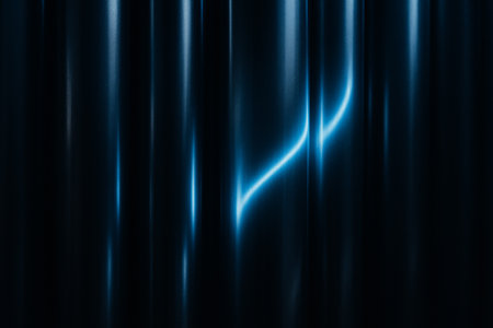 Abstract blue wavy light lines on a dark background, digital art, futuristic conceptの素材