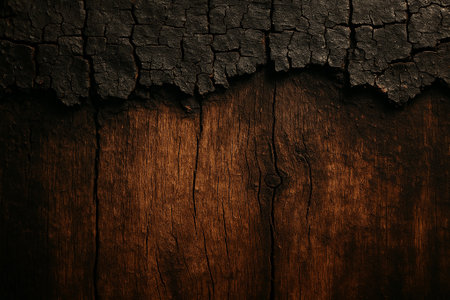 Darkened wooden texture with rough burnt edges, abstract background for designの素材