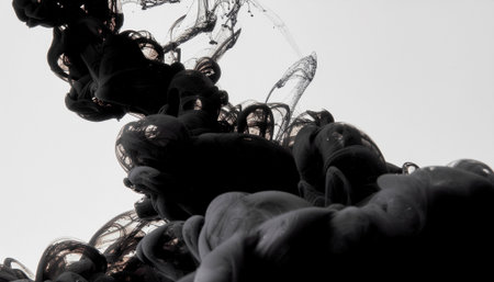 Black Ink Cloud Blooms in Water, Abstract Explosions of Dark Smoke or Ink in Liquidの素材