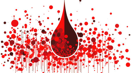 Blood drop with red splashes on white background. Vector illustration.の素材