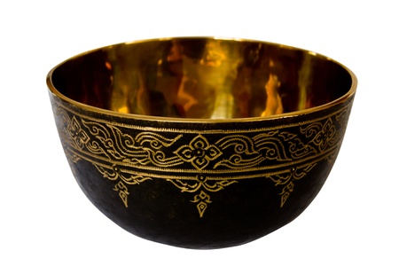 The Bowl brass of thai art sculpture on white background の写真素材
