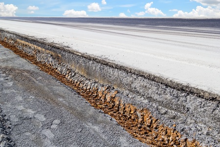 Cross section of asphalt road with sky background の写真素材