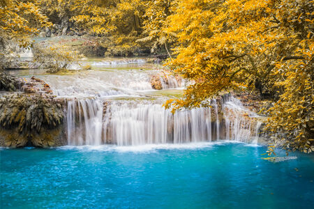 Erawan waterfall 3nd level, attraction of Kanjanaburi province in Thailand の写真素材