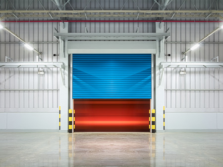 Shutter door or rolling door,blue color, night scene.