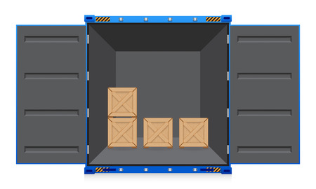 Illustration of cargo container and wood crate.のイラスト素材
