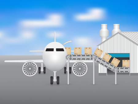 Plane working with transfer belt and factory.のイラスト素材