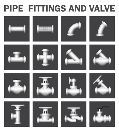 Pipe fittings and valve isolated on black background.のイラスト素材