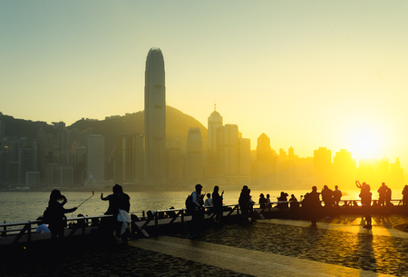 Cityscape and skyline at victoria harbour in hong kong city.の写真素材